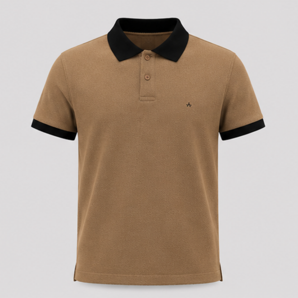 Men's Premium Cotton Blend Polo T-Shirt | Regular Fit Contrast Collar Short Sleeve Polo | Casual Smart Polo Tee | Camel Brown