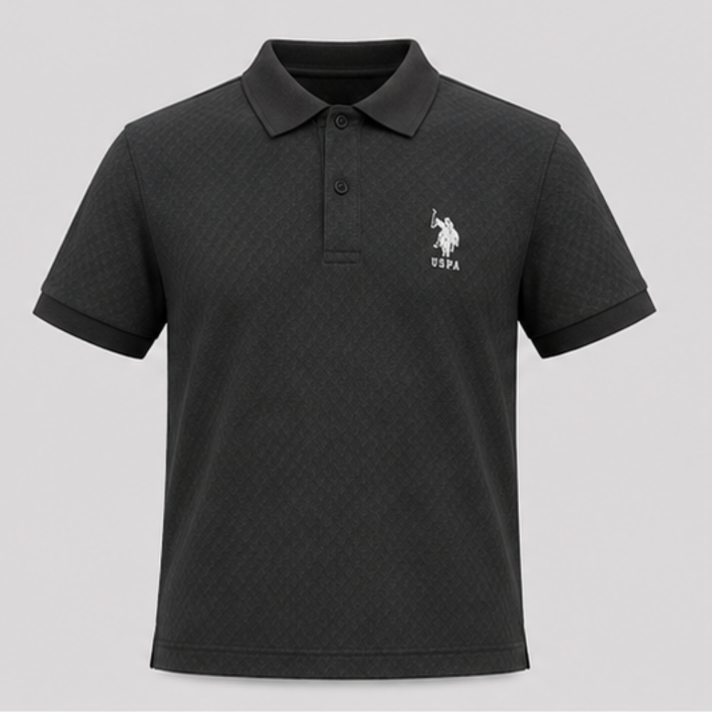 Men's Premium Textured Polo T-Shirt | Regular Fit Cotton Blend Polo | Short Sleeve Casual Collared T-Shirt | Charcoal Grey