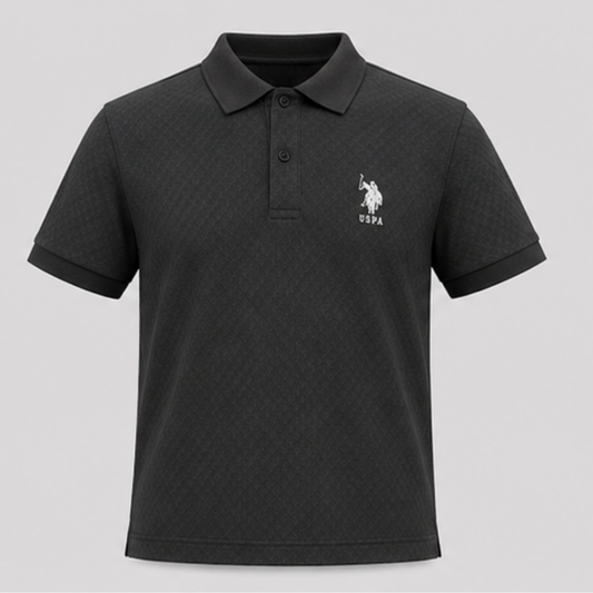 Men's Premium Textured Polo T-Shirt | Regular Fit Cotton Blend Polo | Short Sleeve Casual Collared T-Shirt | Charcoal Grey