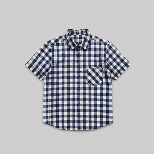 Men's Blue & White Checked Cotton Blend Half Sleeve Casual Shirt | Regular Fit Button-Down Collared Shirt with Chest Pocket | Stylish Summer Wear for Men