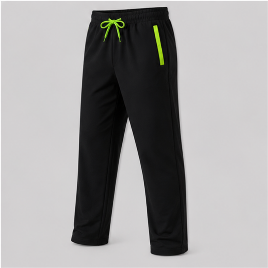 Men's Black Sports Track Pants with Neon Green Accent | Quick Dry Regular Fit Gym Joggers | Activewear Training Pants