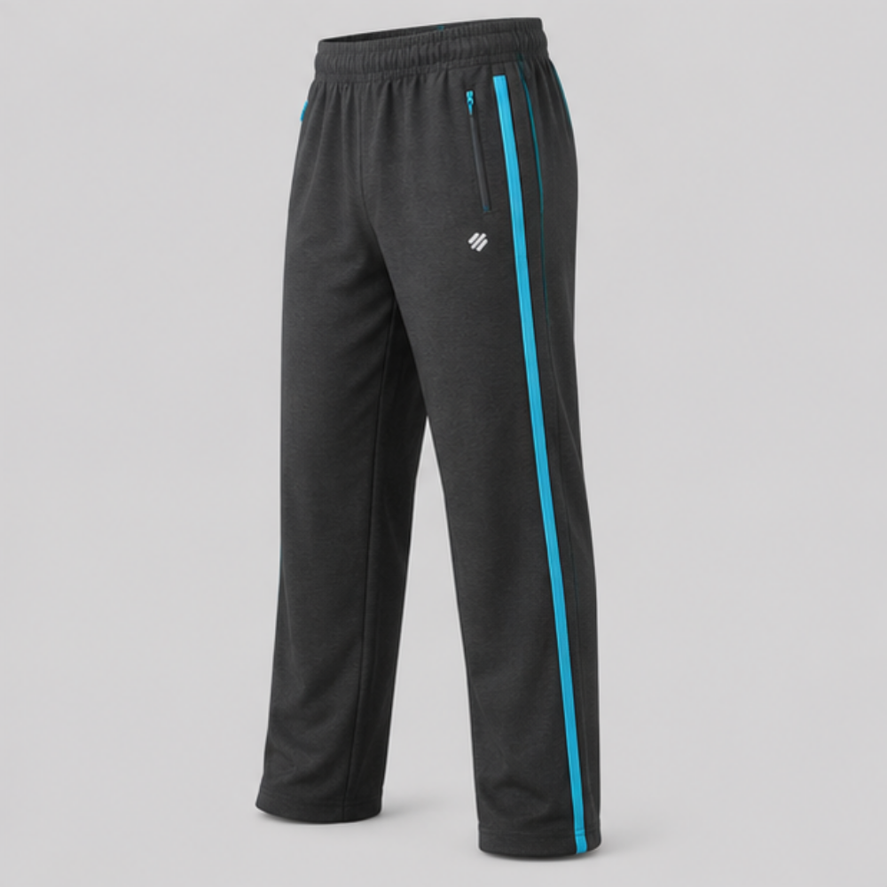 Men's Charcoal Grey Sports Track Pants with Blue Side Stripes | Quick Dry Regular Fit Gym Joggers | Activewear Training Pants