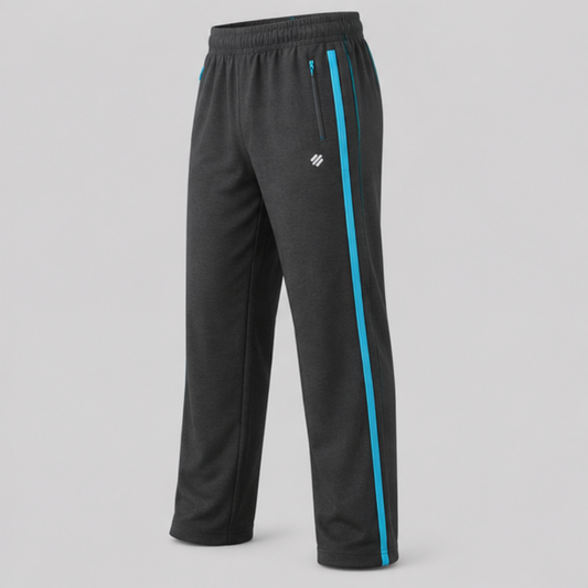 Men's Charcoal Grey Sports Track Pants with Blue Side Stripes | Quick Dry Regular Fit Gym Joggers | Activewear Training Pants