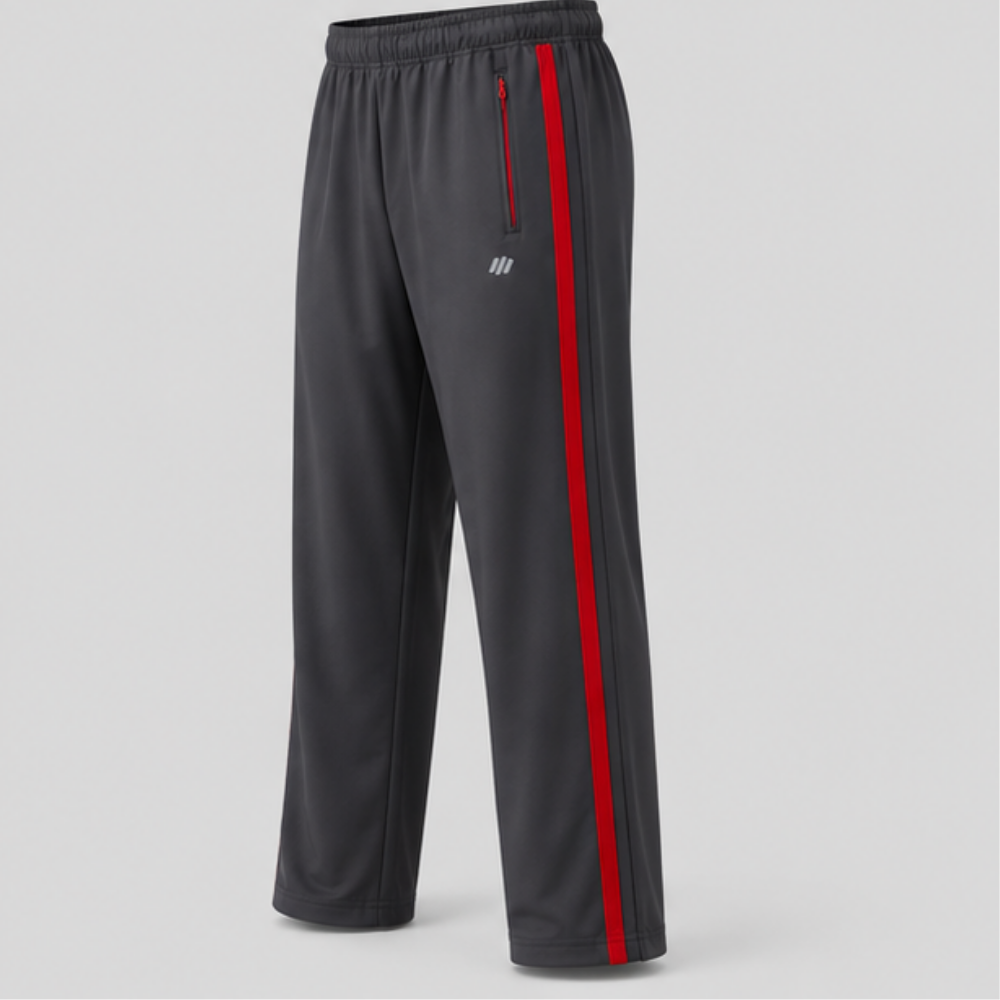 Men's Charcoal Grey Sports Track Pants with Red Side Stripes | Quick Dry Regular Fit Gym Joggers | Athletic Activewear