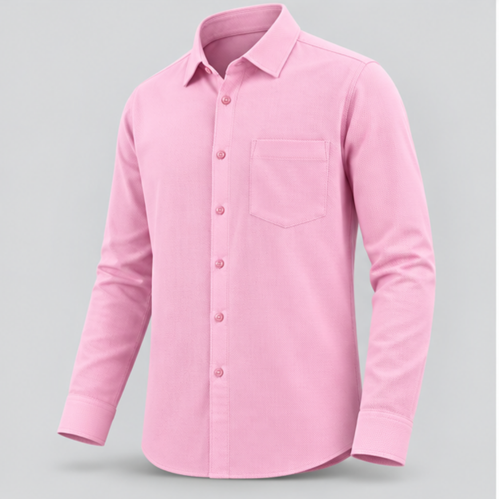 Men's Premium Light Pink Textured Formal Shirt | Full Sleeve Regular Fit Button-Down Casual Office Shirt