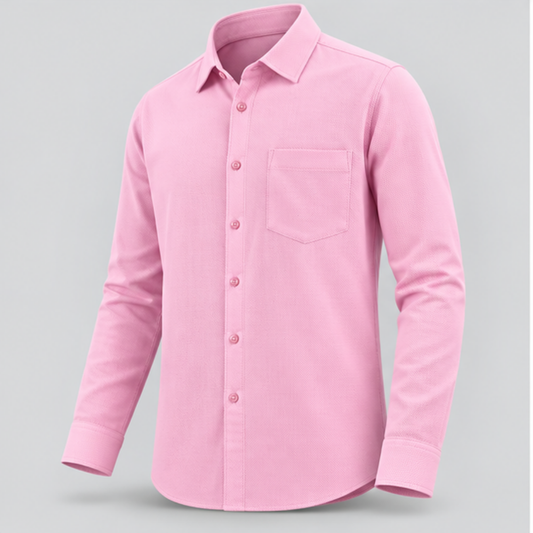Men's Premium Light Pink Textured Formal Shirt | Full Sleeve Regular Fit Button-Down Casual Office Shirt