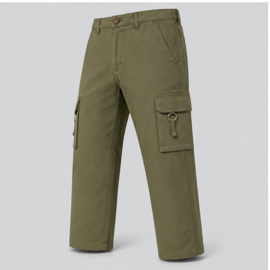 Men's Olive Green Cargo Pants | Premium Cotton Regular Fit Multi-Pocket Utility Trousers | Casual Outdoor & Streetwear Pants
