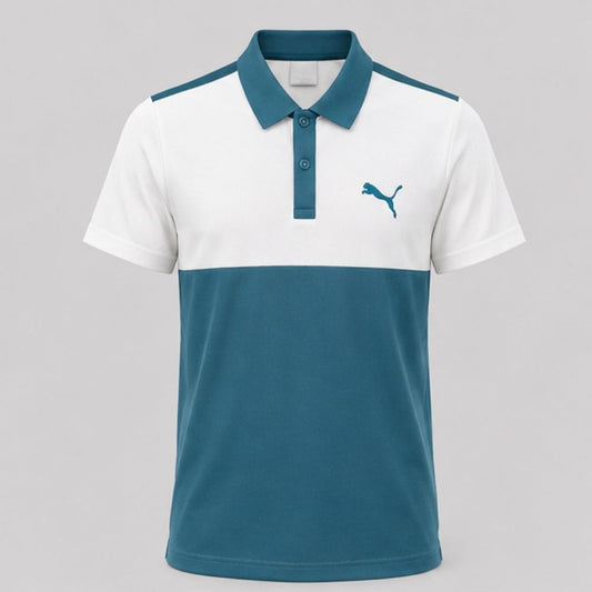 Men's Teal & White Color Block Polo T-Shirt | Half Sleeve Cotton Blend Collar Neck Casual Polo Tee | Regular Fit  Product