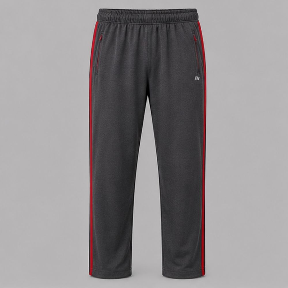 Men's Charcoal Grey Sports Track Pants | Red Side Stripe Joggers | Quick Dry Gym & Running Lower | Regular Fit Activewear