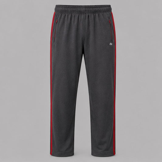 Men's Charcoal Grey Sports Track Pants | Red Side Stripe Joggers | Quick Dry Gym & Running Lower | Regular Fit Activewear