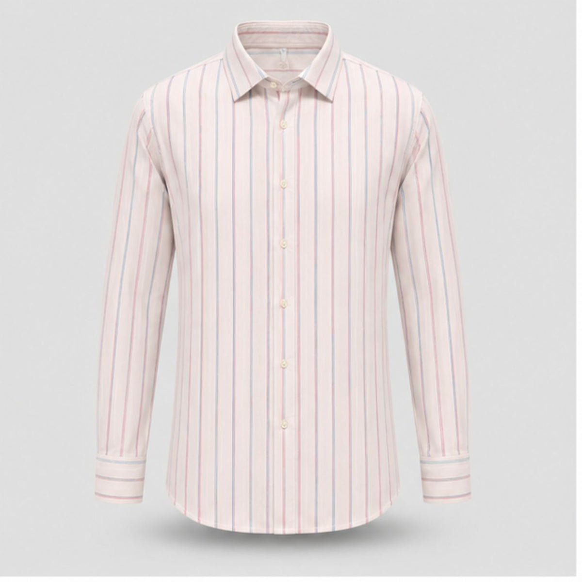 Men's Premium Cotton Blend Striped Formal Shirt | White with Pink & Blue Vertical Stripes | Full Sleeve Regular Fit Office Wear Shirt