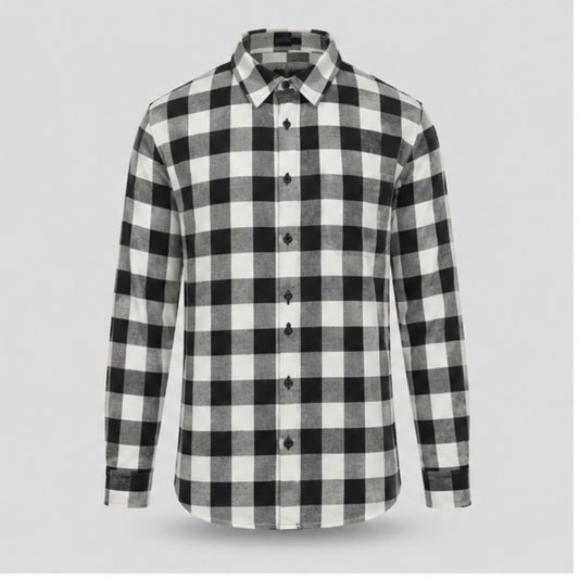 Men's Premium Cotton Blend Buffalo Check Casual Shirt | Black & White Checked Full Sleeve Regular Fit Shirt
