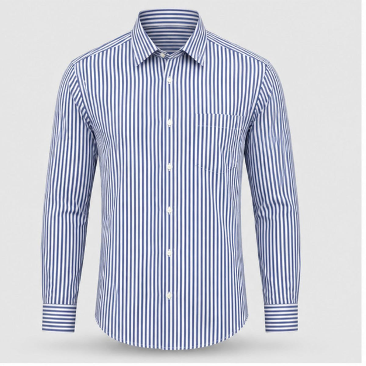 Men's Premium Cotton Blend Blue & White Vertical Striped Formal Shirt | Full Sleeve Regular Fit Office Wear Shirt