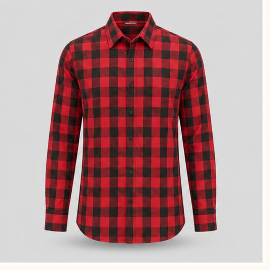 Men's Premium Cotton Blend Red & Black Buffalo Check Casual Shirt | Full Sleeve Regular Fit Checked Shirt