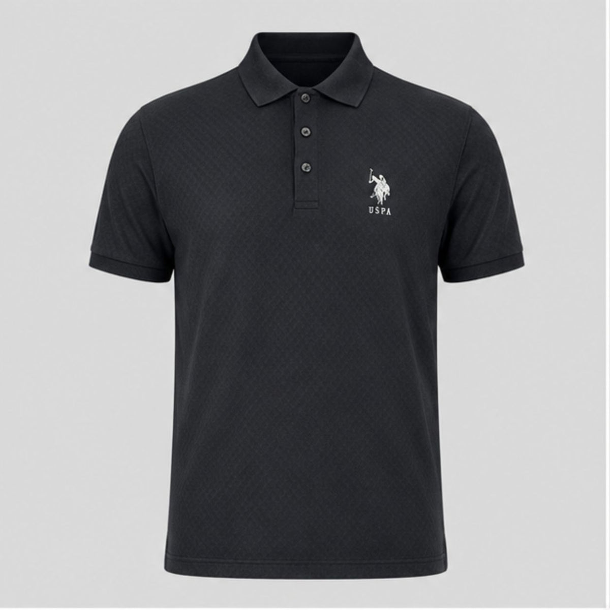 Men's Premium Black Textured Polo T-Shirt | Half Sleeve Collared Cotton Blend Casual Polo Tee | Regular Fit Stylish Men's T-Shirt for Daily Wear, Office & Casual Outing
