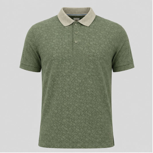 Men's Premium Olive Green Printed Polo T-Shirt | Half Sleeve Cotton Blend Collared Regular Fit Casual Polo Tee | Stylish Men's T-Shirt for Office, Travel & Daily Wear