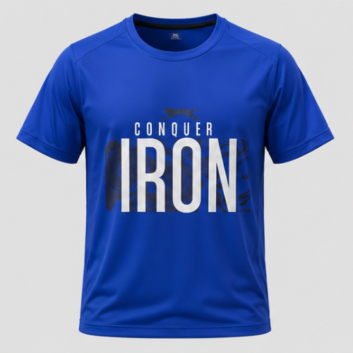 Men's Polyester Sports T-Shirt | Quick Dry Round Neck Gym Running Training Activewear | Blue Graphic Printed Athletic T-Shirt