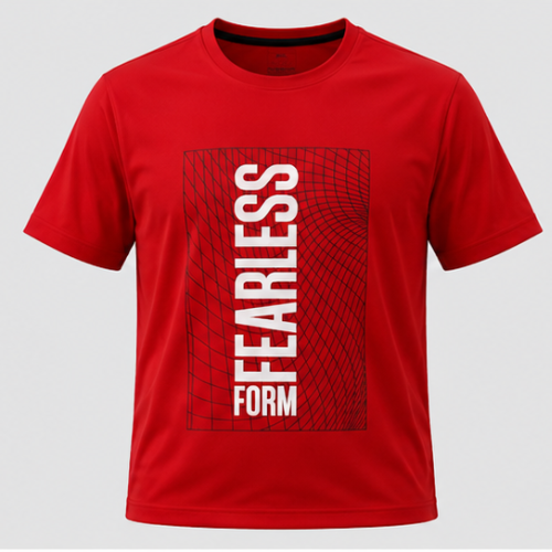 Men's Polyester Sports T-Shirt | Quick Dry Round Neck Half Sleeve Gym Running Workout Graphic Printed Activewear | Red